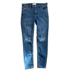 Free People Blue Denim Skinny Jeans Distressed Knee Size 28 Grudge Skater Goth